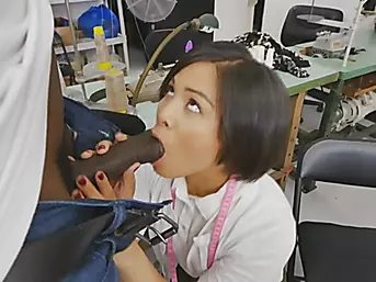 Chocolate cock in Asian babe..